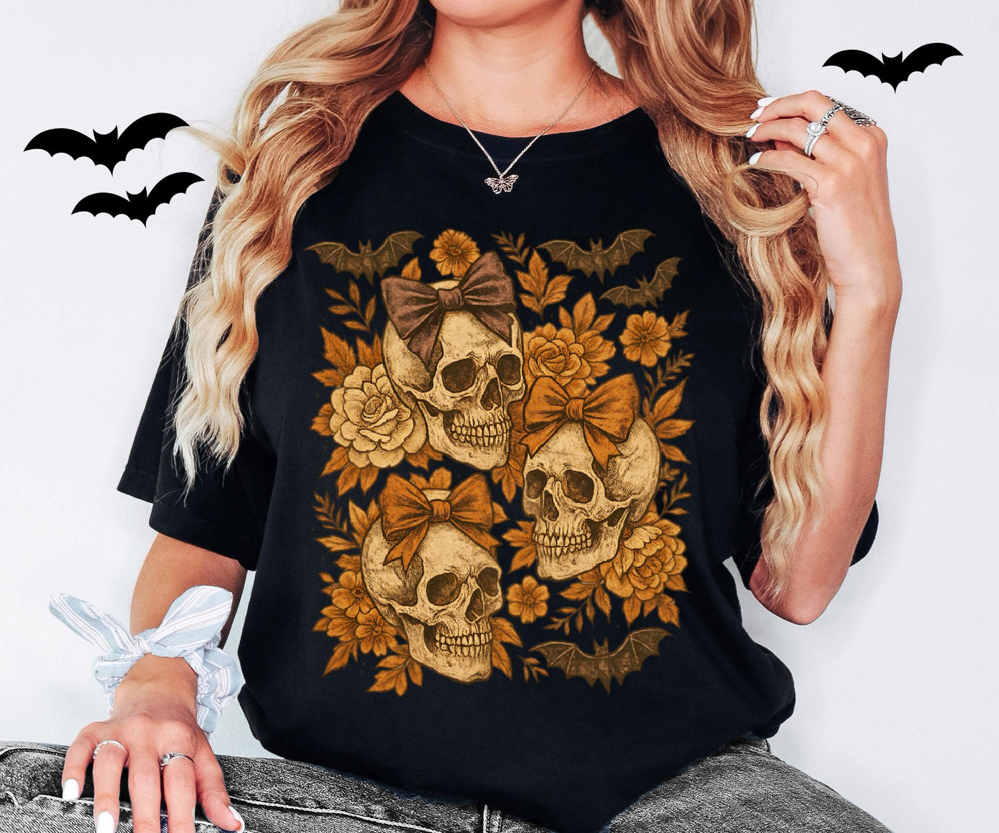 Coquette Bow Skull Shirt, Halloween Skeleton Shirt, Spooky Season Sweatshirt, Fall Season Skeleton Tee, Halloween Family Holiday Gift Hoodie