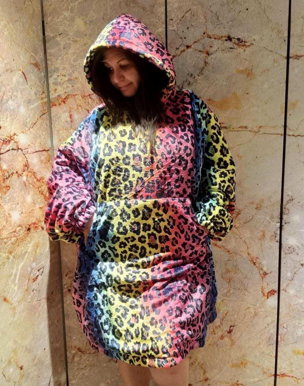 Rainbow Reversible Snug Hoodie LGBTQ Pride Flag Print Pullover Hooded Blanket with Sleeves Vivid Colours All Over Print Hoodie