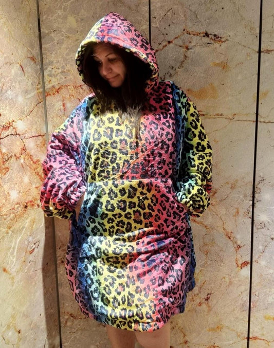 Rainbow Reversible Snug Hoodie LGBTQ Pride Flag Print Pullover Hooded Blanket with Sleeves Vivid Colours All Over Print Hoodie