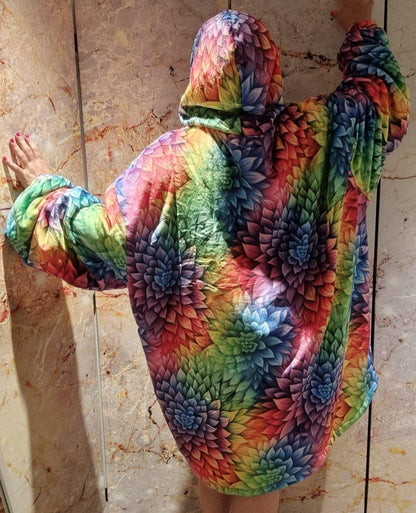 Rainbow Reversible Snug Hoodie LGBTQ Pride Flag Print Pullover Hooded Blanket with Sleeves Vivid Colours All Over Print Hoodie