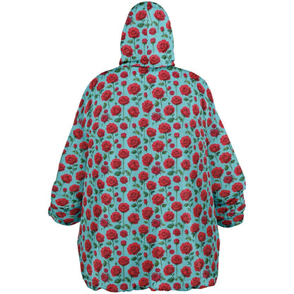 Rose Print Reversible Snug Hoodie Fluffy Sherpa Hoodie Flower Print Wearable Blanket Double Sided Blanket with Hood Christmas Gift