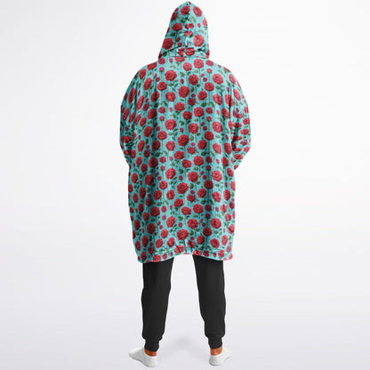 Rose Print Reversible Snug Hoodie Fluffy Sherpa Hoodie Flower Print Wearable Blanket Double Sided Blanket with Hood Christmas Gift