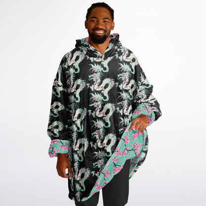 Reversible Snug Hoodie Arizona Green Tea Print Fluffy Hoodie Floral Wearable Blanket with Hood Cherry Blossom Giant Snuggie
