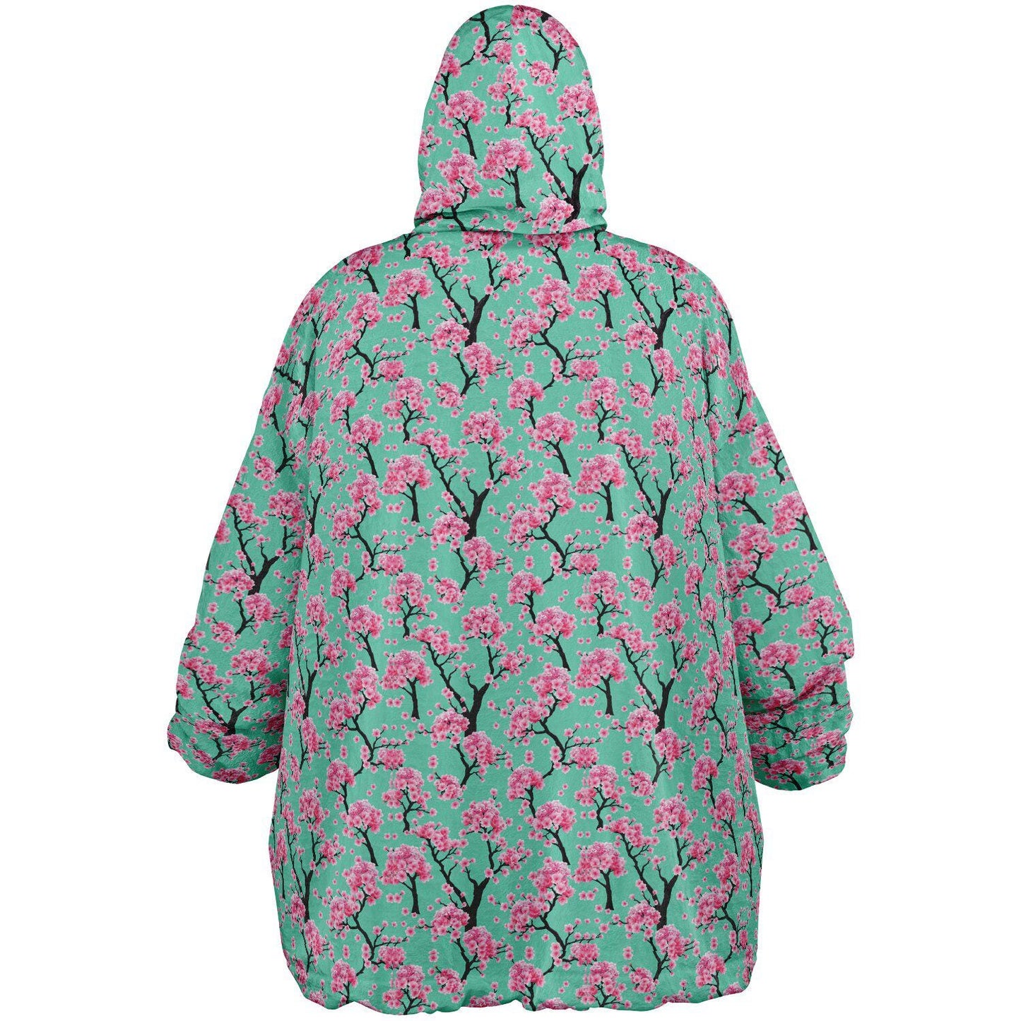 Reversible Snug Hoodie Arizona Green Tea Print Fluffy Hoodie Floral Wearable Blanket with Hood Cherry Blossom Giant Snuggie
