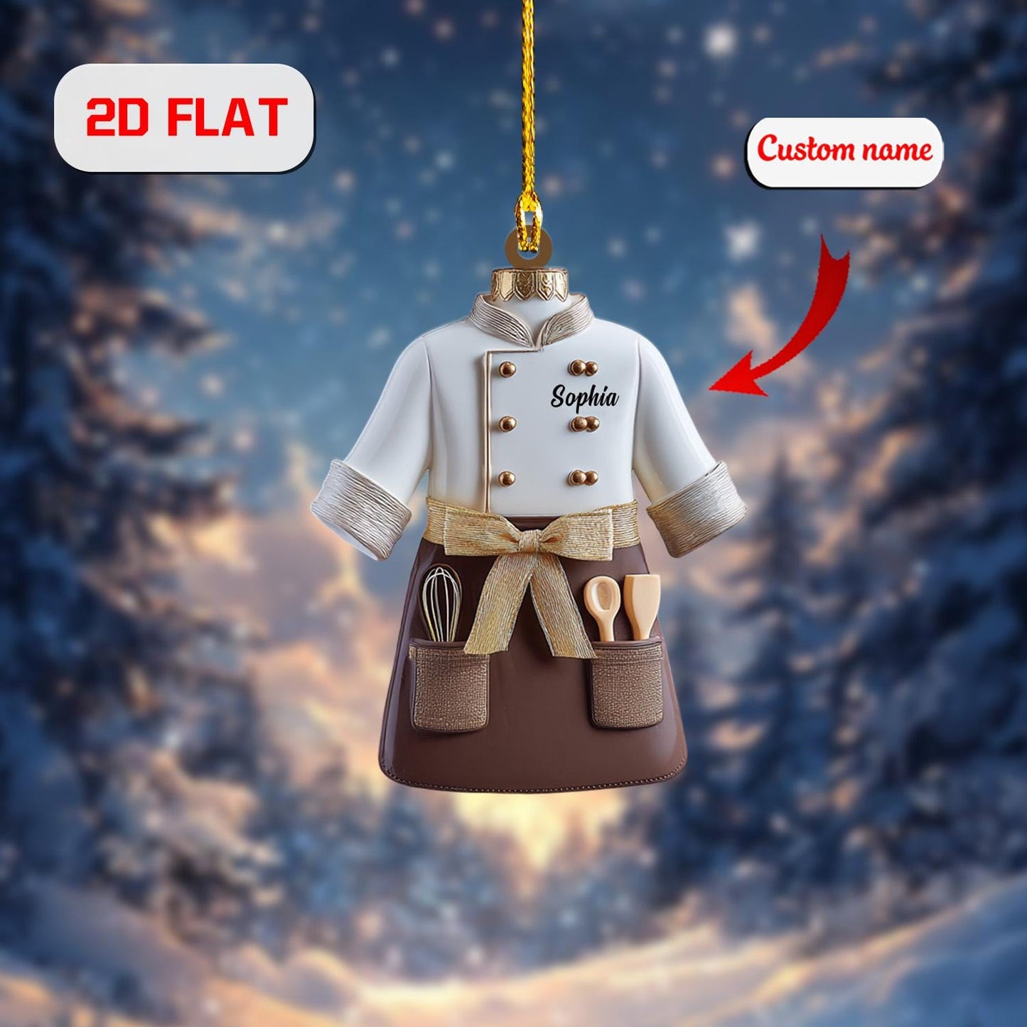 Chef Ornament, Personalized Christmas Tree Decoration, Custom Name Cooking Gift, Funny Kitchen Holiday Ornament For Bakers And Food Lovers