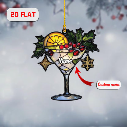 Cocktail Ornament, Personalized Christmas Tree Decoration, Custom Name Holiday Gift, Festive Drink Ornament For Party And Home Bar