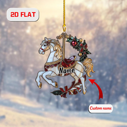 Carousel Horse Ornament, Personalized Christmas Tree Decoration, Custom Name Holiday Gift, Vintage Merry Go Round Ornament For Family