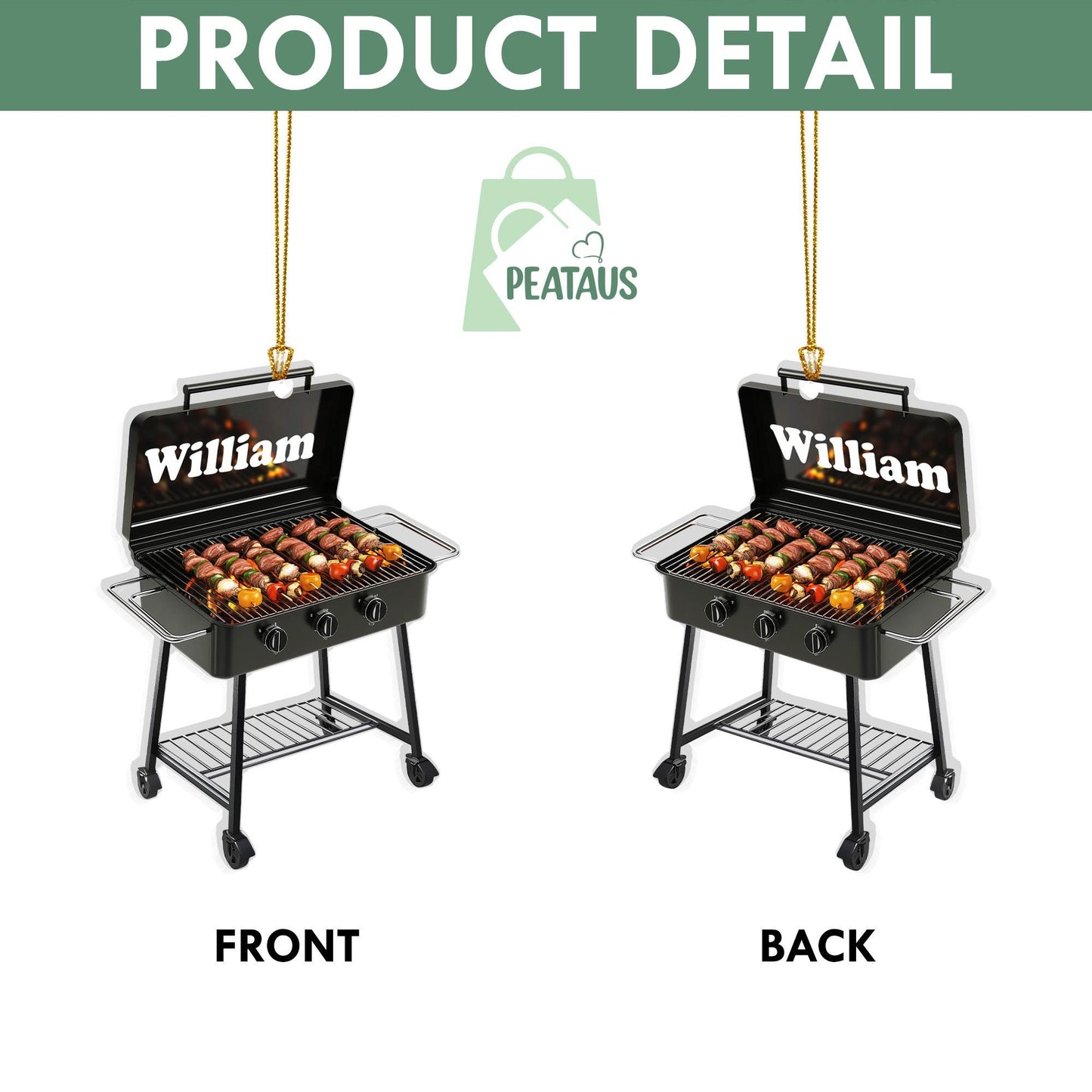 Personalized Grill Christmas Ornament, Grill Flat 2D Ornament, Barbeque BBQ Christmas Ornament, Gift for Griller,Dad Gift, Grill Master Gift