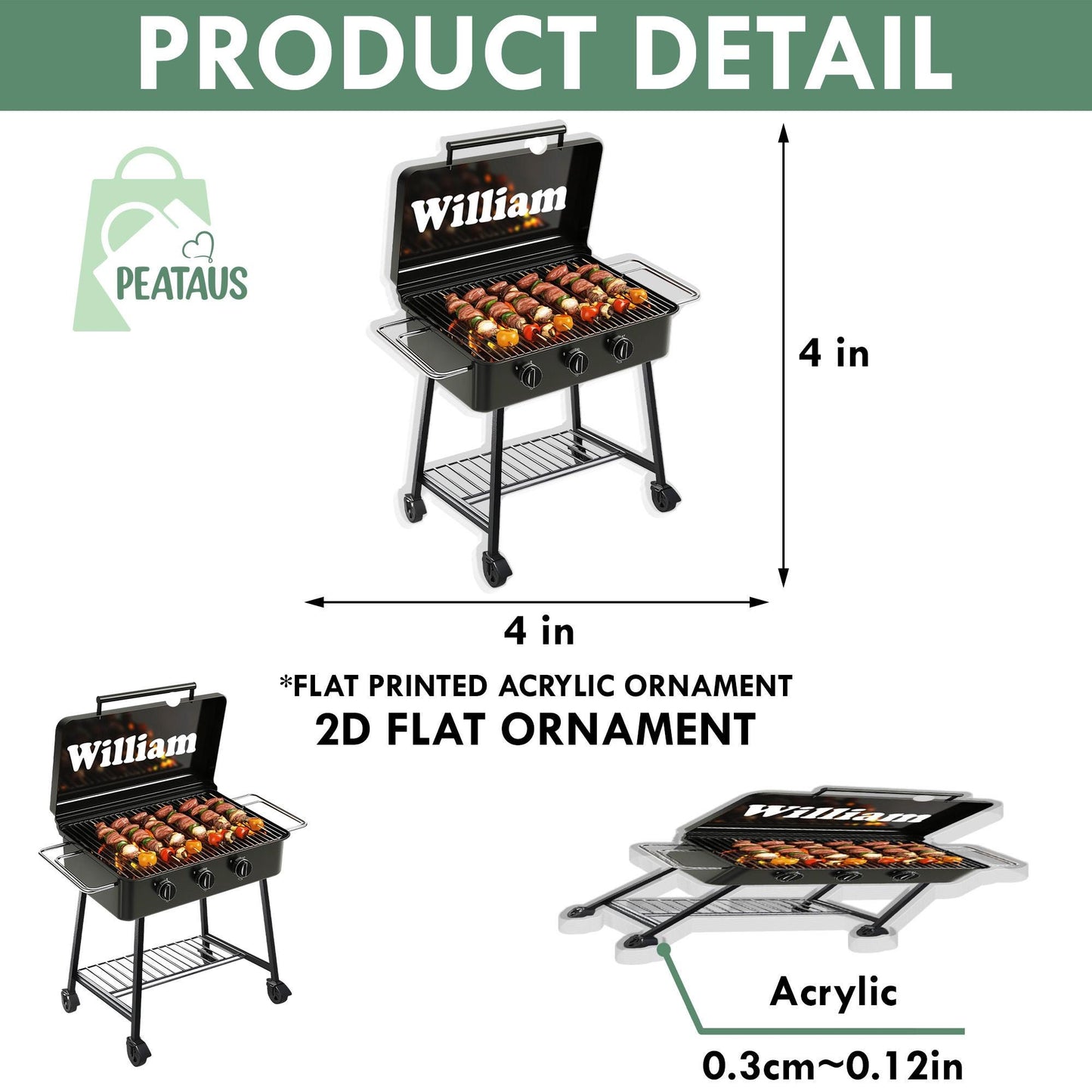 Personalized Grill Christmas Ornament, Grill Flat 2D Ornament, Barbeque BBQ Christmas Ornament, Gift for Griller,Dad Gift, Grill Master Gift