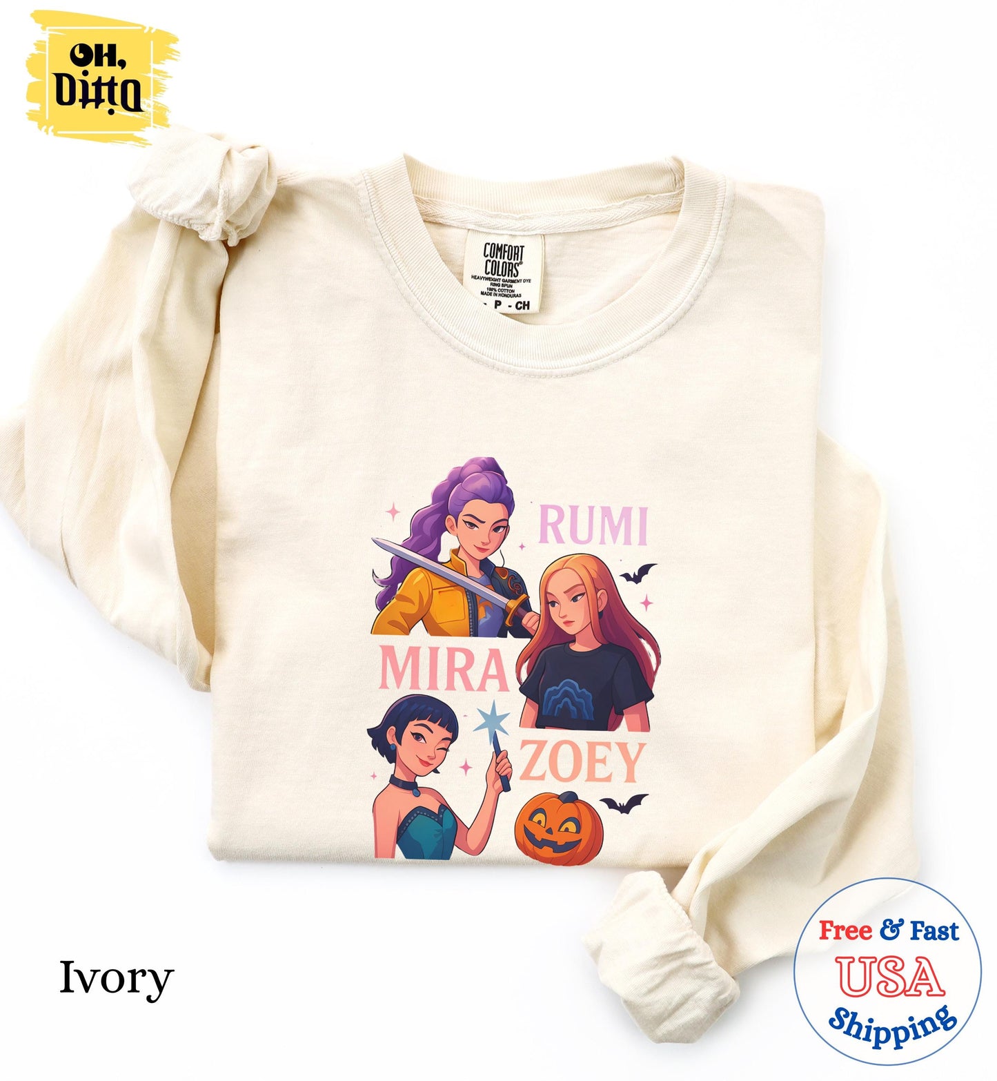 Huntrix Girls Halloween TShirt, Demon Hunters Shirt, Huntrix Girls T Shirt, Mira Rumi Zoey Shirt, Gift For Kpop Fan, Kpop Movie Shirt