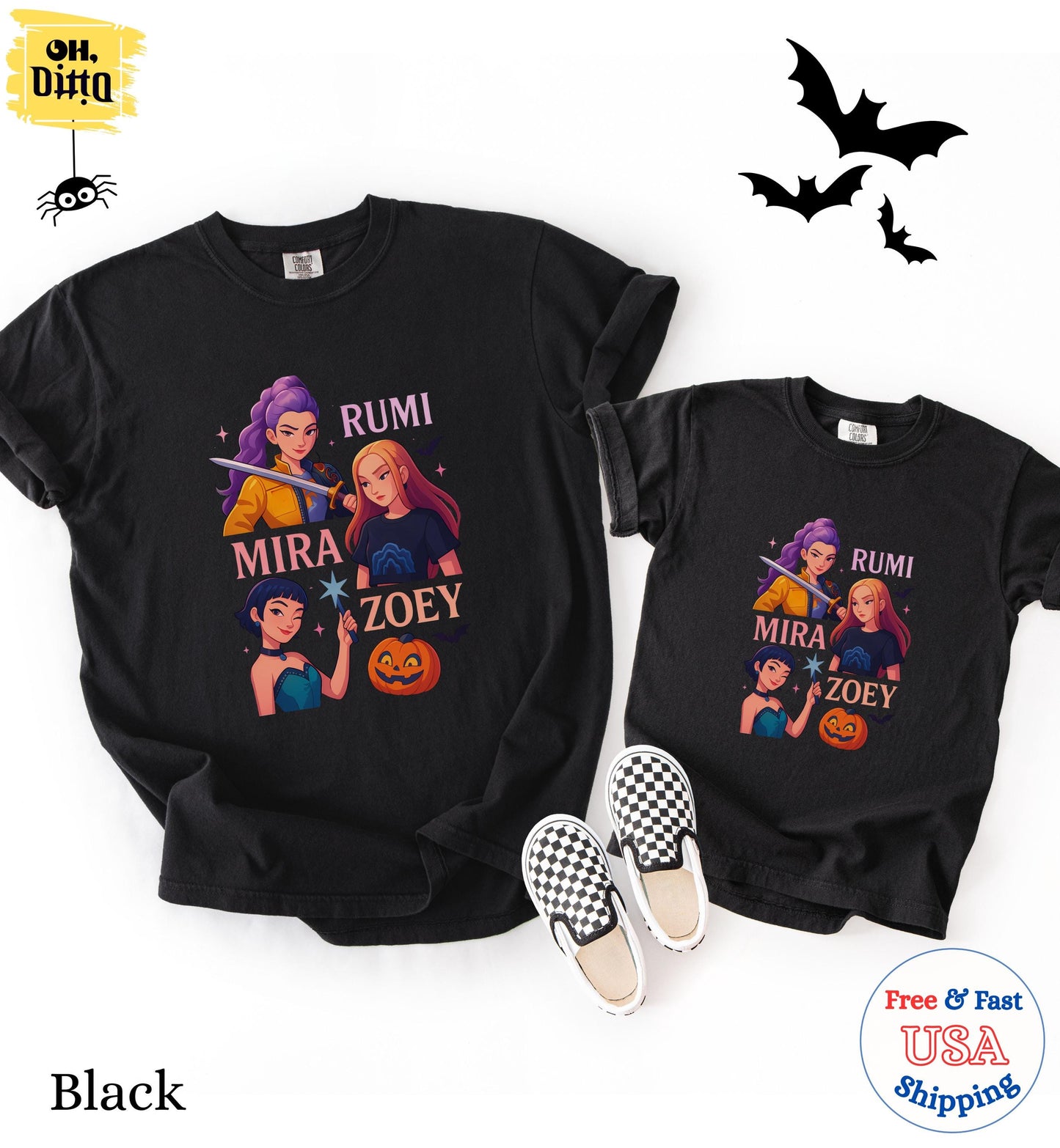 Huntrix Girls Halloween TShirt, Demon Hunters Shirt, Huntrix Girls T Shirt, Mira Rumi Zoey Shirt, Gift For Kpop Fan, Kpop Movie Shirt