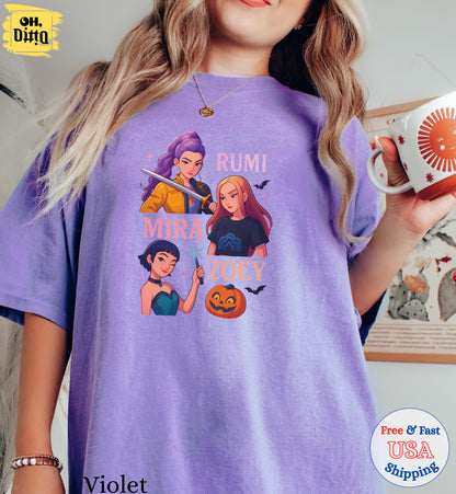 Huntrix Girls Halloween TShirt, Demon Hunters Shirt, Huntrix Girls T Shirt, Mira Rumi Zoey Shirt, Gift For Kpop Fan, Kpop Movie Shirt