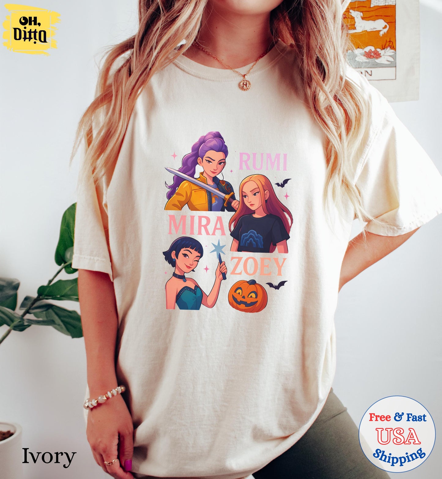 Huntrix Girls Halloween TShirt, Demon Hunters Shirt, Huntrix Girls T Shirt, Mira Rumi Zoey Shirt, Gift For Kpop Fan, Kpop Movie Shirt