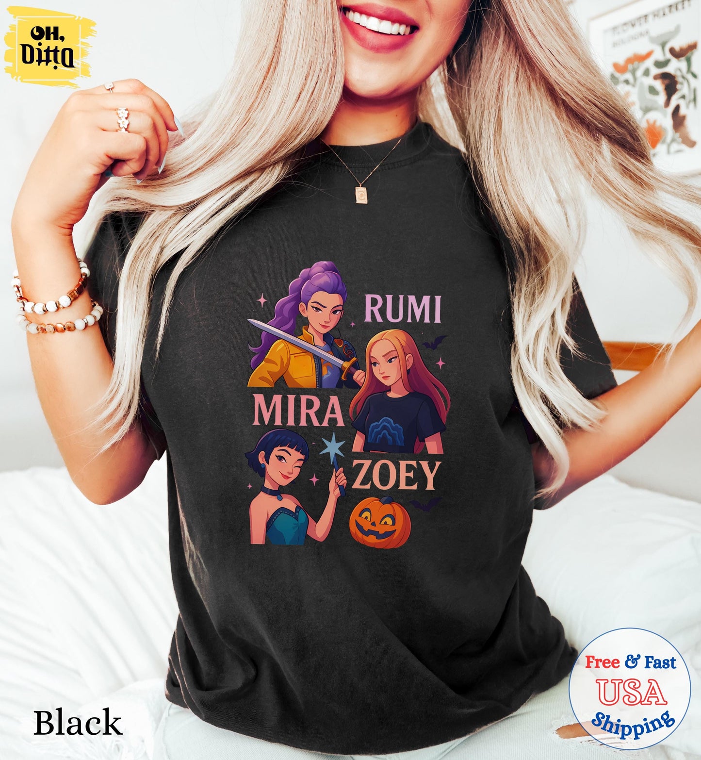 Huntrix Girls Halloween TShirt, Demon Hunters Shirt, Huntrix Girls T Shirt, Mira Rumi Zoey Shirt, Gift For Kpop Fan, Kpop Movie Shirt