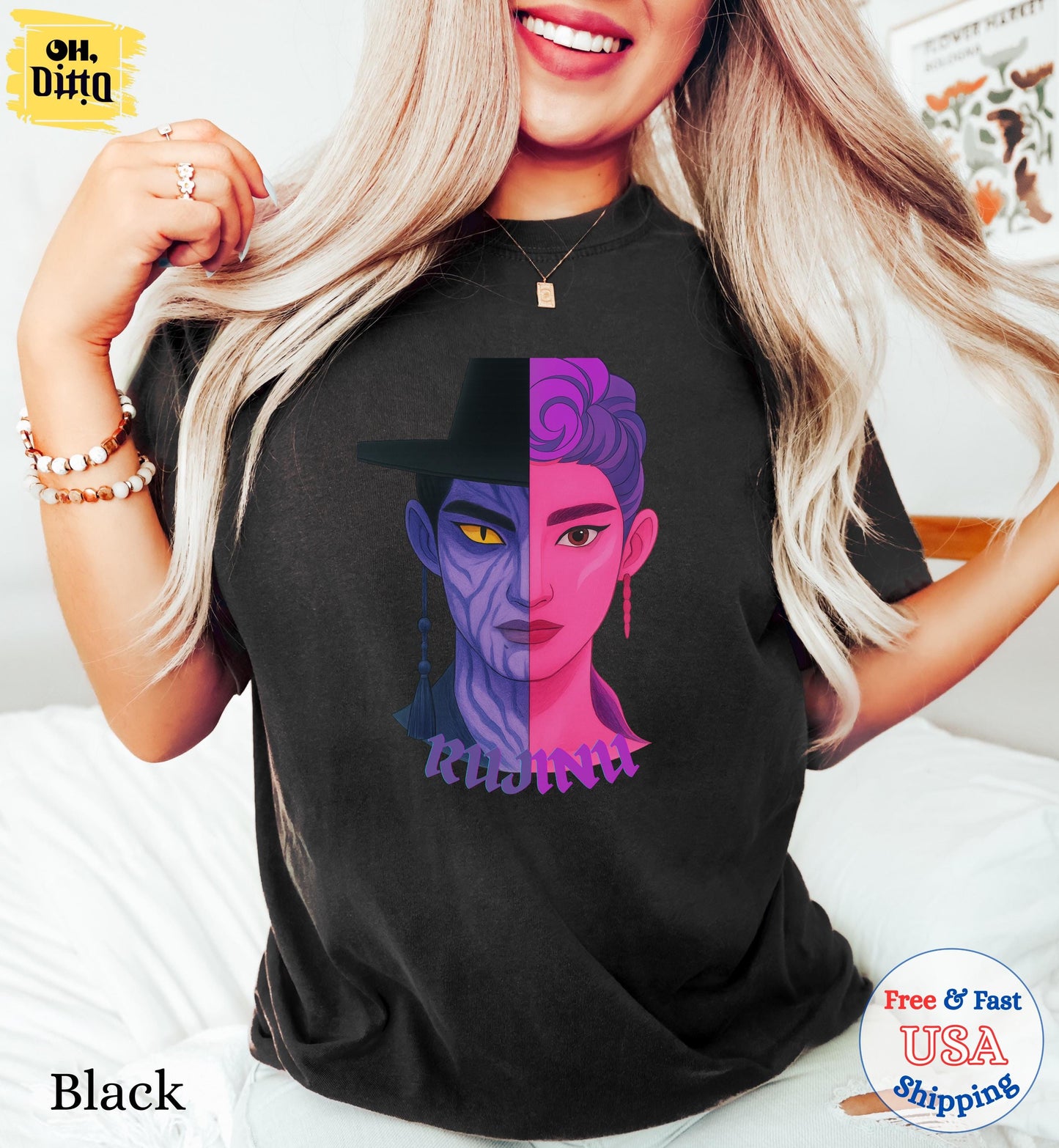 Rujinu Tshirt, Jinu Demon Hunter Tshirt, KPDH Tshirt, Kpop Demon Hunter Tshirt, Huntrix Tee, Rumi Jinu Shirt, Huntrix fan