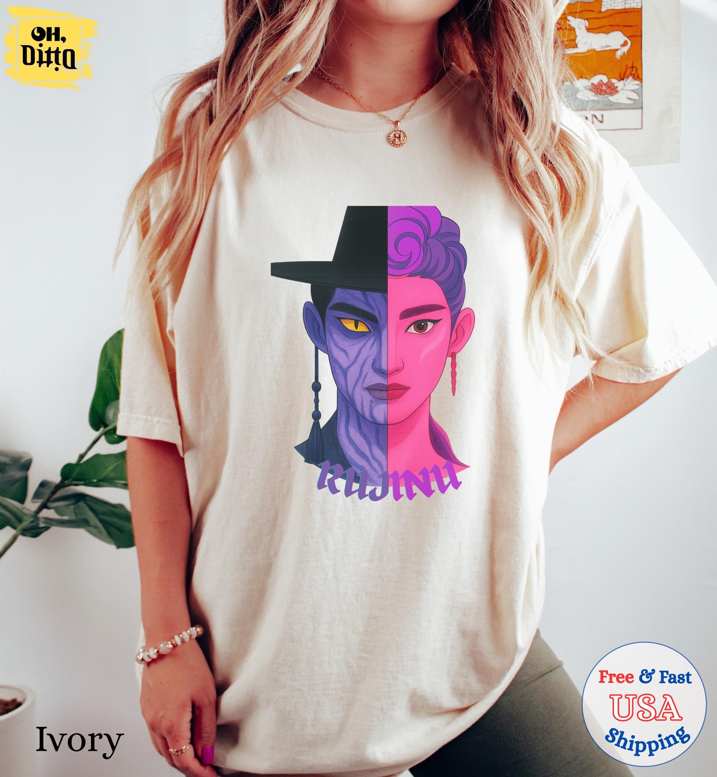 Rujinu Tshirt, Jinu Demon Hunter Tshirt, KPDH Tshirt, Kpop Demon Hunter Tshirt, Huntrix Tee, Rumi Jinu Shirt, Huntrix fan