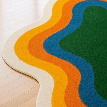 Abstract Colorful Tufted Area Rug: Modern Wavy Design, Custom Cotton/Wool