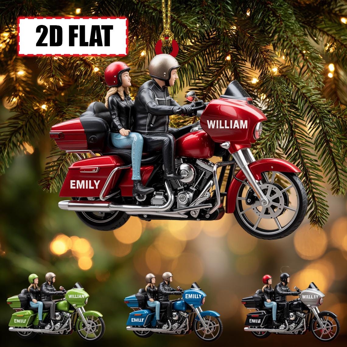 Custom Couple Motorcycle Christmas Ornament – Tree Hanging Decor, Flat 2D Acrylic, Holiday Keepsake Gift for Bikers 2025