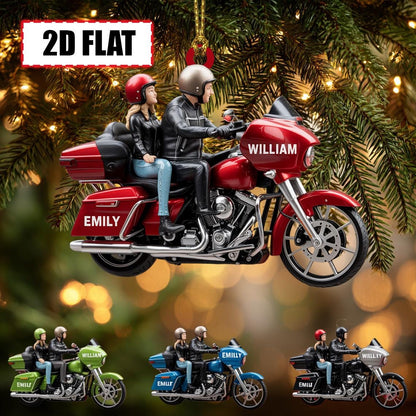 Custom Couple Motorcycle Christmas Ornament – Tree Hanging Decor, Flat 2D Acrylic, Holiday Keepsake Gift for Bikers 2025