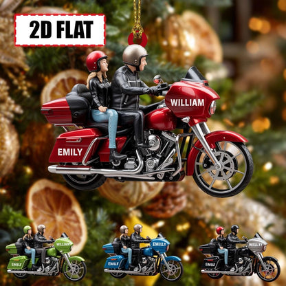 Custom Couple Motorcycle Christmas Ornament – Tree Hanging Decor, Flat 2D Acrylic, Holiday Keepsake Gift for Bikers 2025