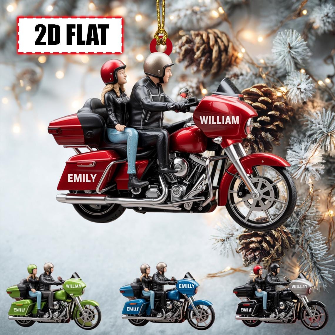 Custom Couple Motorcycle Christmas Ornament – Tree Hanging Decor, Flat 2D Acrylic, Holiday Keepsake Gift for Bikers 2025
