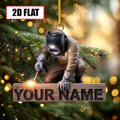 Custom Welder Christmas Ornament – Tree Hanging Decor, Flat 2D Acrylic, Holiday Keepsake Gift for Welding Workers, Metal Fabricators 2025