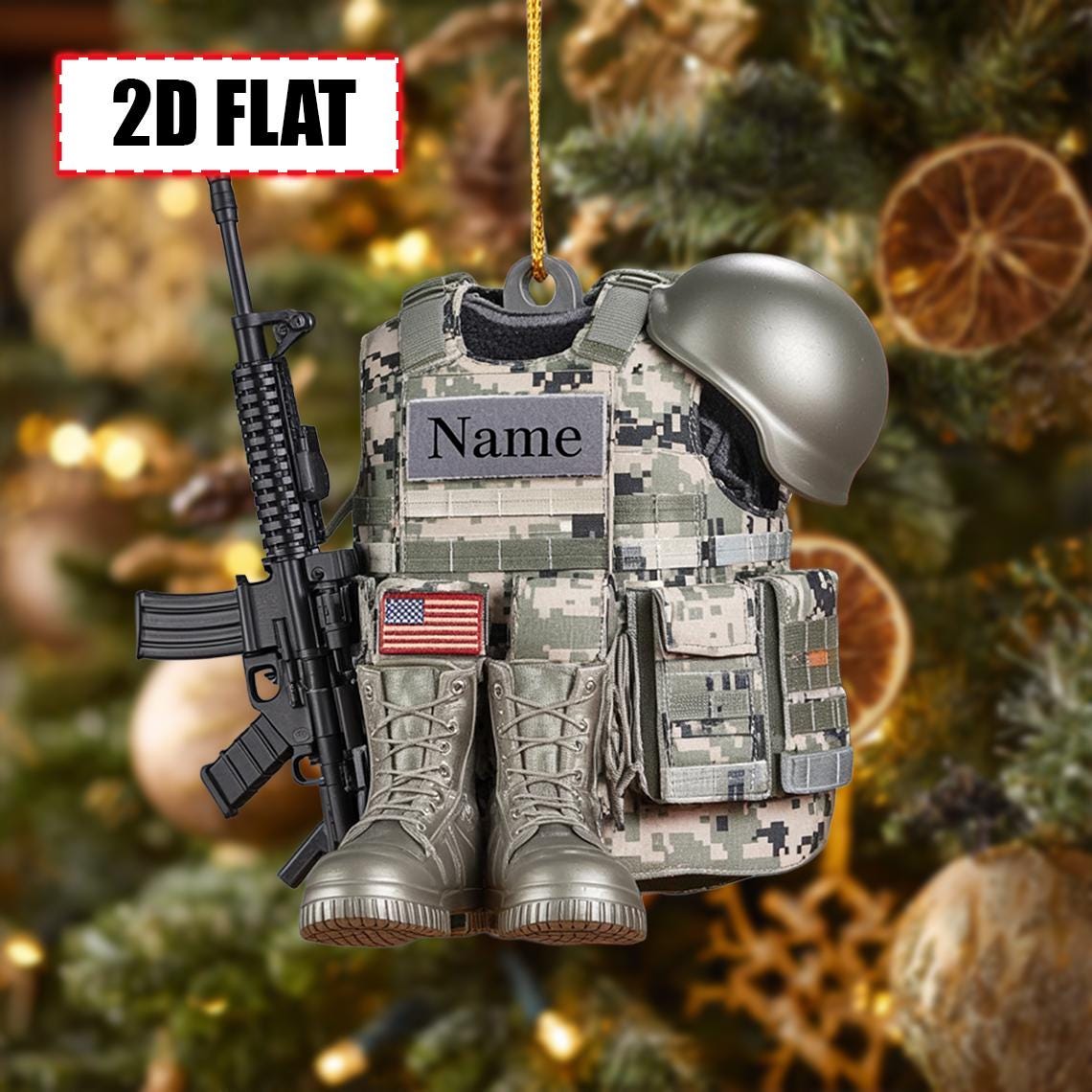 Custom Military Soldier Christmas Ornament – Tree Hanging Decor, Flat 2D Acrylic, Holiday Keepsake Gift for Army Veterans & Service Members