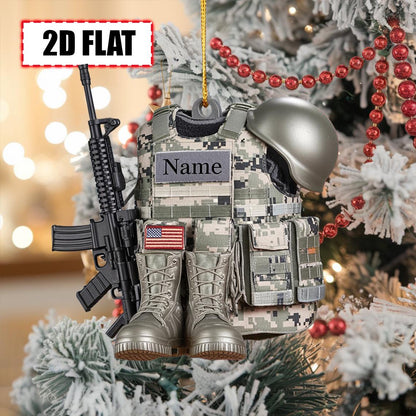 Custom Military Soldier Christmas Ornament – Tree Hanging Decor, Flat 2D Acrylic, Holiday Keepsake Gift for Army Veterans & Service Members