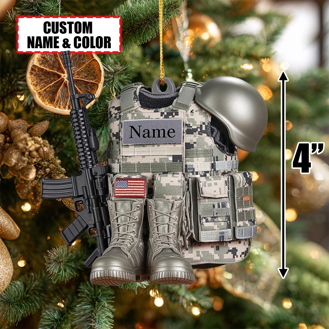 Custom Military Soldier Christmas Ornament – Tree Hanging Decor, Flat 2D Acrylic, Holiday Keepsake Gift for Army Veterans & Service Members