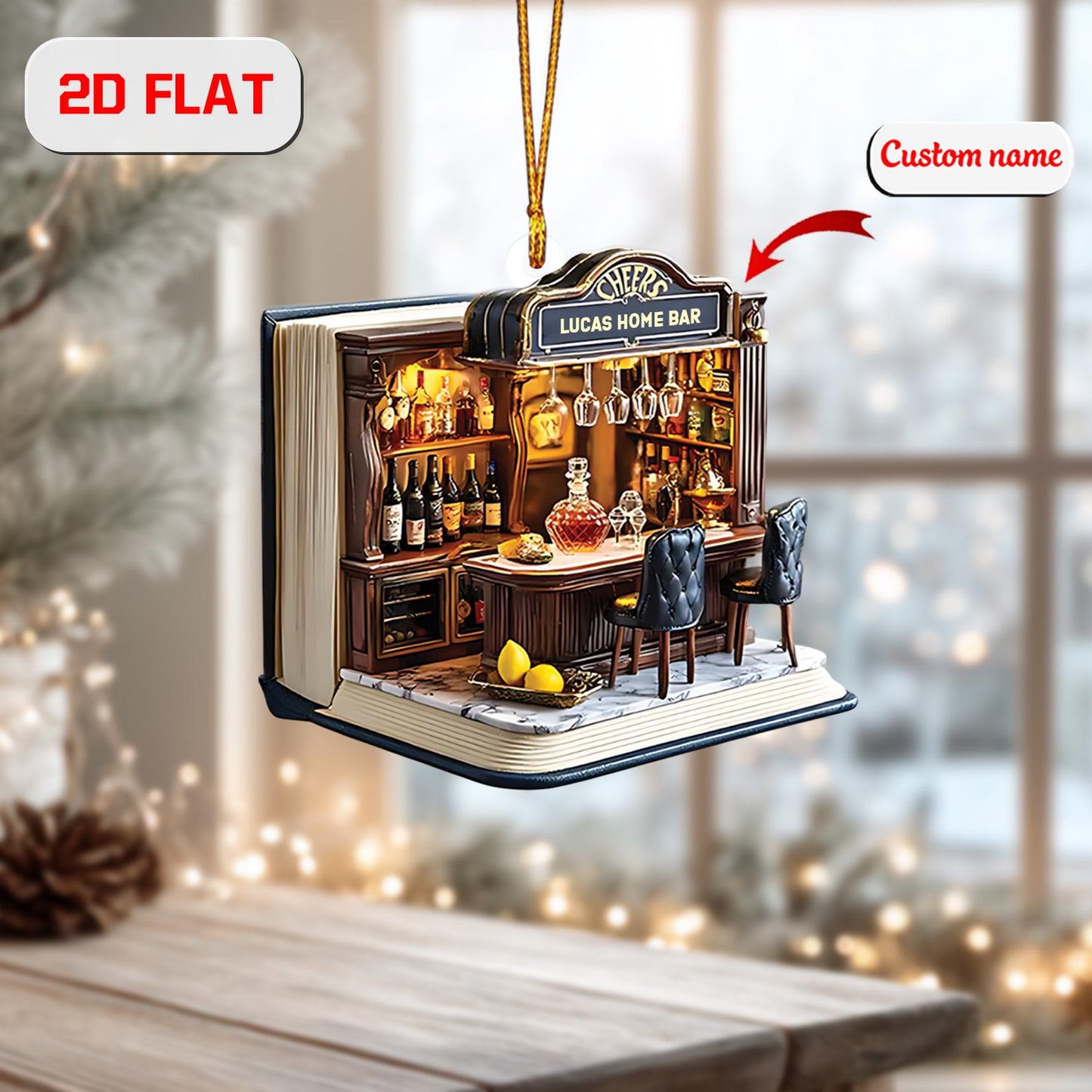 Custom Home Bar Ornament, Personalized Bartender Christmas Ornament, Bar Decoration Holiday Ornament, Unique Gift for Bar Owner,