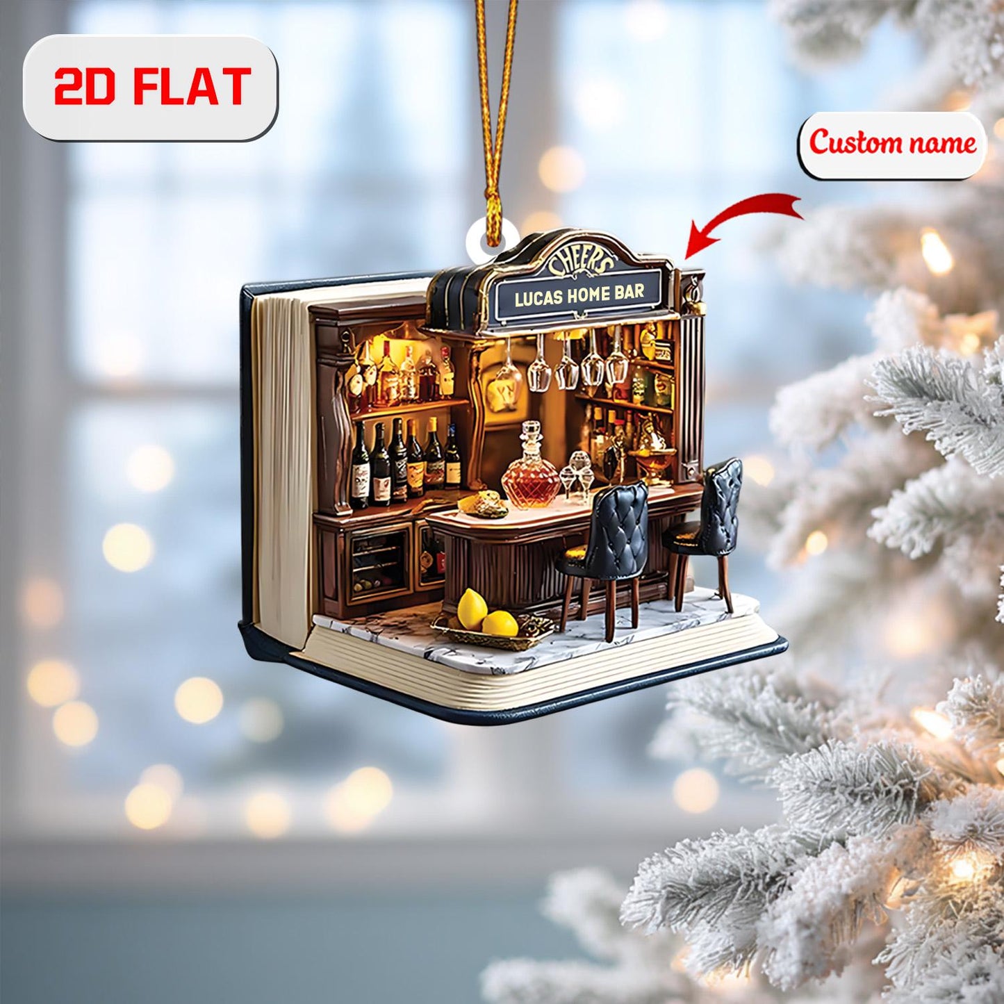 Custom Home Bar Ornament, Personalized Bartender Christmas Ornament, Bar Decoration Holiday Ornament, Unique Gift for Bar Owner,