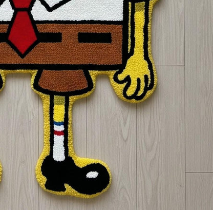 Handmade Wool SpongeBob Rug: Playroom Kids Carpet 5x8 Gift For Bob Lover