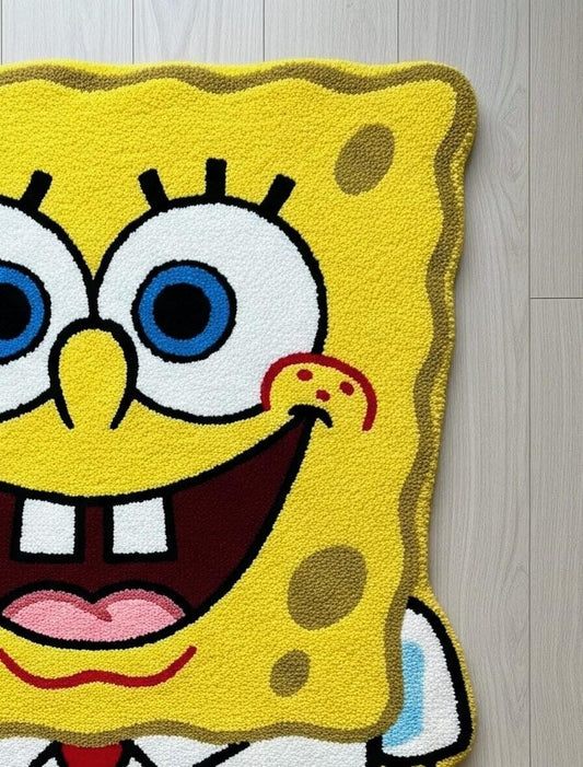 Handmade Wool SpongeBob Rug: Playroom Kids Carpet 5x8 Gift For Bob Lover