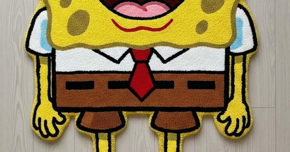 Handmade Wool SpongeBob Rug: Playroom Kids Carpet 5x8 Gift For Bob Lover