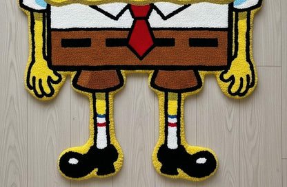 Handmade Wool SpongeBob Rug: Playroom Kids Carpet 5x8 Gift For Bob Lover