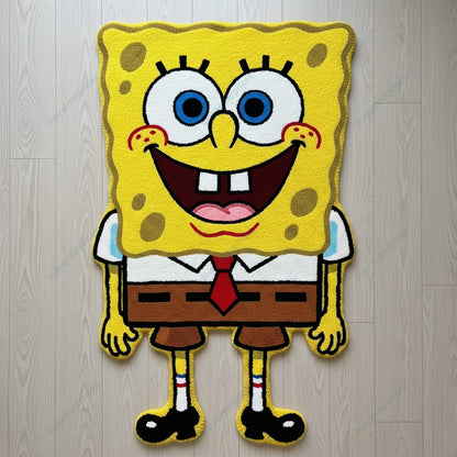 Handmade Wool SpongeBob Rug: Playroom Kids Carpet 5x8 Gift For Bob Lover