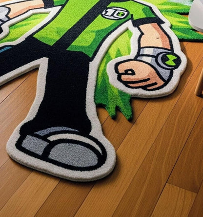 6x9Hand-Tufted Ben 10 Wool Rug: Kids Room Decor, Superhero Carpet Gift For Ben Lover
