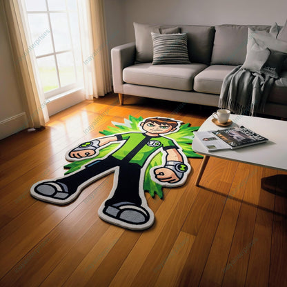 6x9Hand-Tufted Ben 10 Wool Rug: Kids Room Decor, Superhero Carpet Gift For Ben Lover