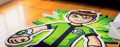 6x9Hand-Tufted Ben 10 Wool Rug: Kids Room Decor, Superhero Carpet Gift For Ben Lover