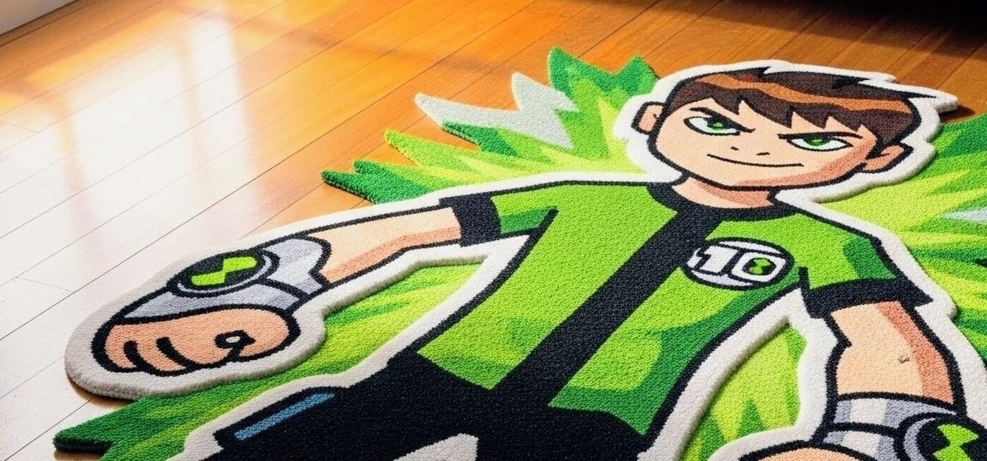 6x9Hand-Tufted Ben 10 Wool Rug: Kids Room Decor, Superhero Carpet Gift For Ben Lover