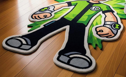 6x9Hand-Tufted Ben 10 Wool Rug: Kids Room Decor, Superhero Carpet Gift For Ben Lover