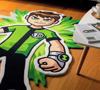 6x9Hand-Tufted Ben 10 Wool Rug: Kids Room Decor, Superhero Carpet Gift For Ben Lover