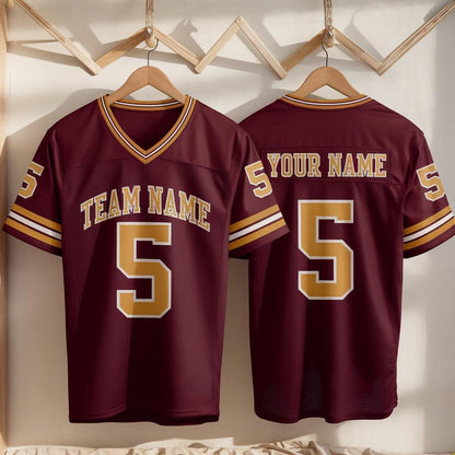 Custom America Team Football Game Jersey, Maroon Football Jersey With Name Number, America Football Jersey, Gifts Idea for Football Lover