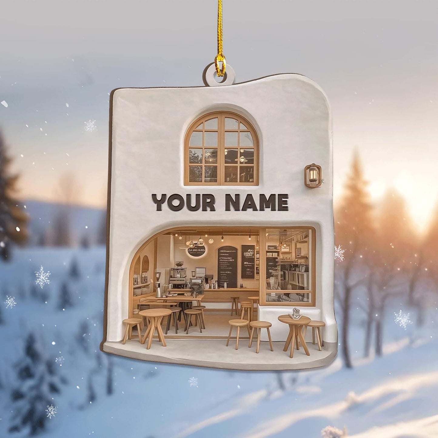Personalized Coffee Shop Christmas Ornament, Cozy Coffee Lover Gift, Custom Name Miniature Cafe Decor, Unique Barista Holiday Present