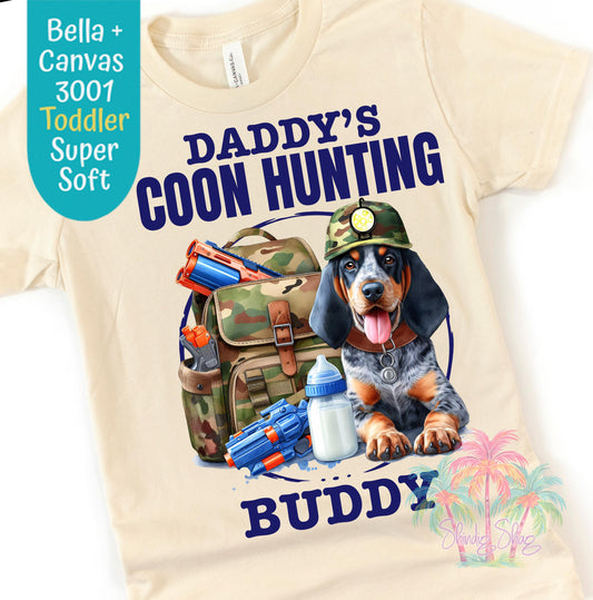 Daddy's Coon Hunting Buddy Toddler Tee, Cute Kids Hunting Shirt, Outdoor Adventure Kids Apparel, Hunter Lover Gift, Boy's Short Sleeve