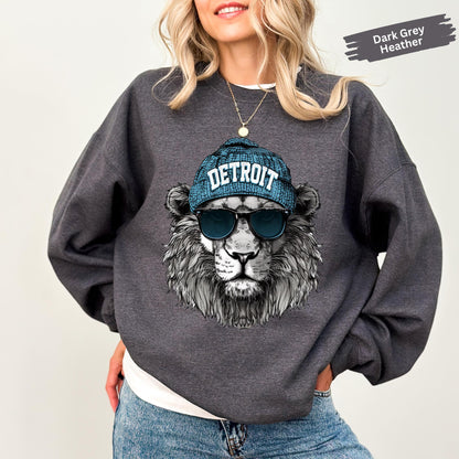 Vintage Detroit Animal Mascot Sweatshirt, Football Lion Spirit Shirt, Detroit Hoodie, Woman Crewneck Sport Gear, Unisex Lion Fan Apparel