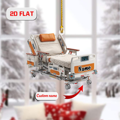 Personalized Hospital Bed Christmas Ornament Acrylic, Custom Name Nurse Doctor Gift, Holiday Tree Decoration for Healthcare Worker & Patient