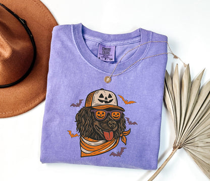 Comfort Colors® Boykin Spaniel with Pumpkin Trucker Hat and Sunglasses Shirt, Halloween Cool Dog Shirt, Funny Fall Halloween Tee