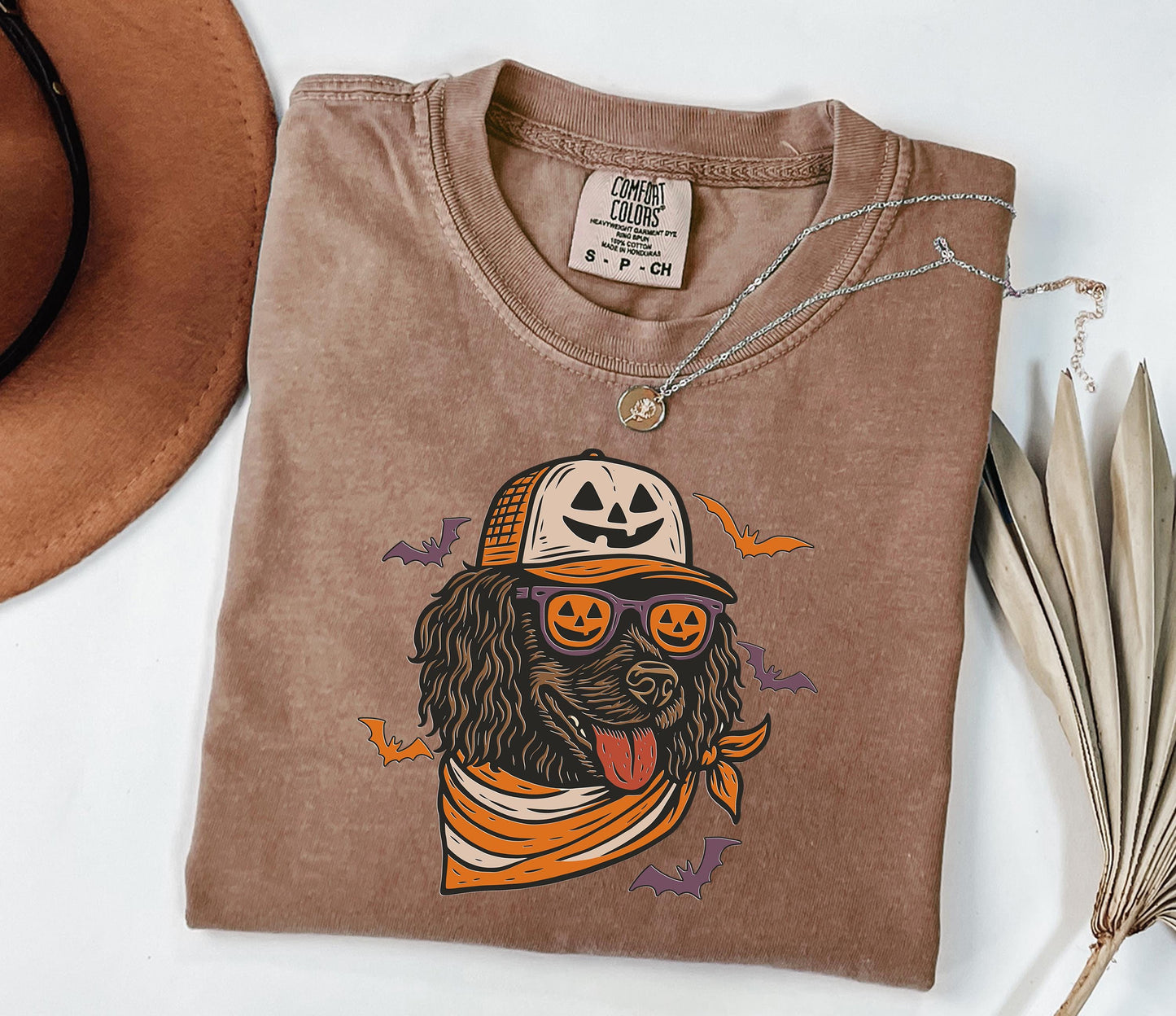 Comfort Colors® Boykin Spaniel with Pumpkin Trucker Hat and Sunglasses Shirt, Halloween Cool Dog Shirt, Funny Fall Halloween Tee