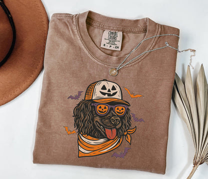 Comfort Colors® Boykin Spaniel with Pumpkin Trucker Hat and Sunglasses Shirt, Halloween Cool Dog Shirt, Funny Fall Halloween Tee